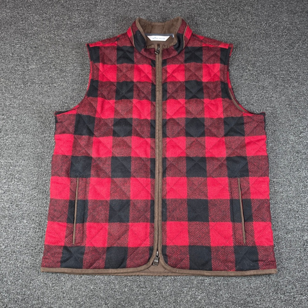 Peter Millar Crown Essex Quilted Wool Travel Vest Mens Large Plaid Red Shetland